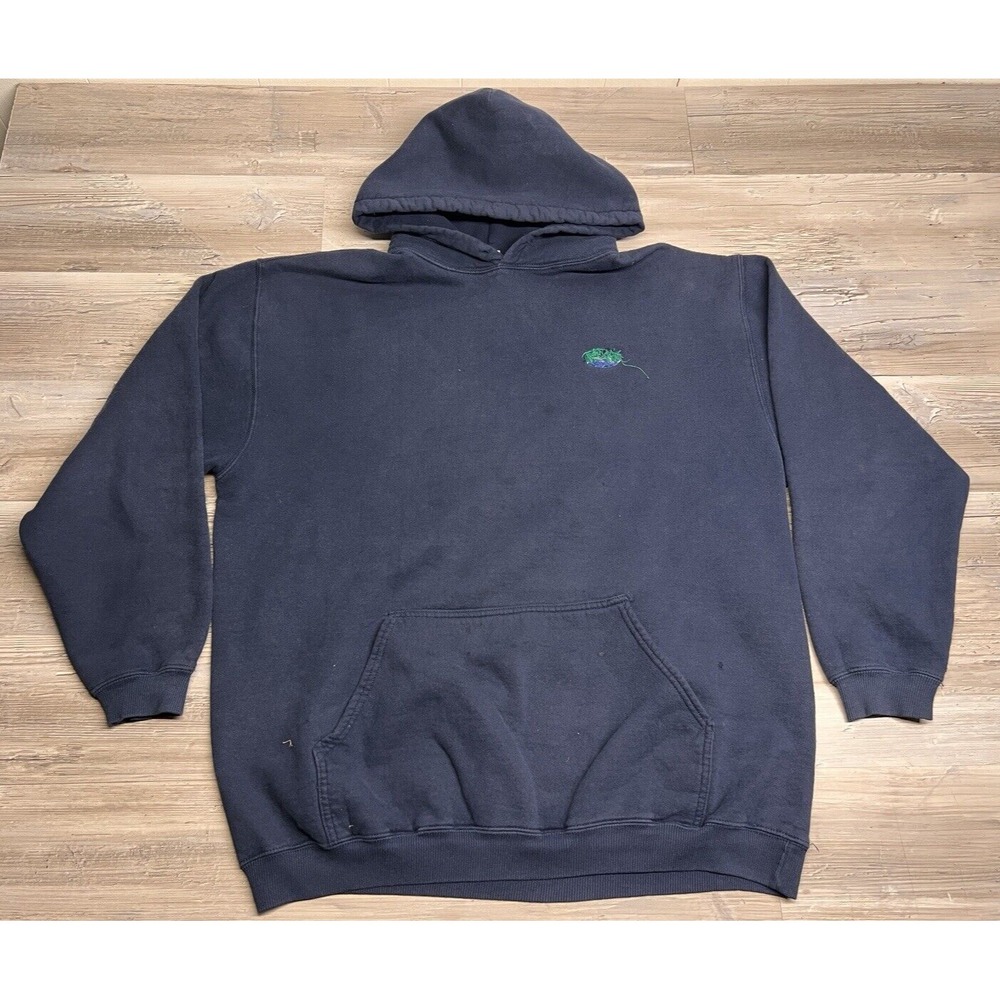 Vintage Sun Faded Hoodie Sweatshirt Navy Blue Distressed Oversized Mens XL